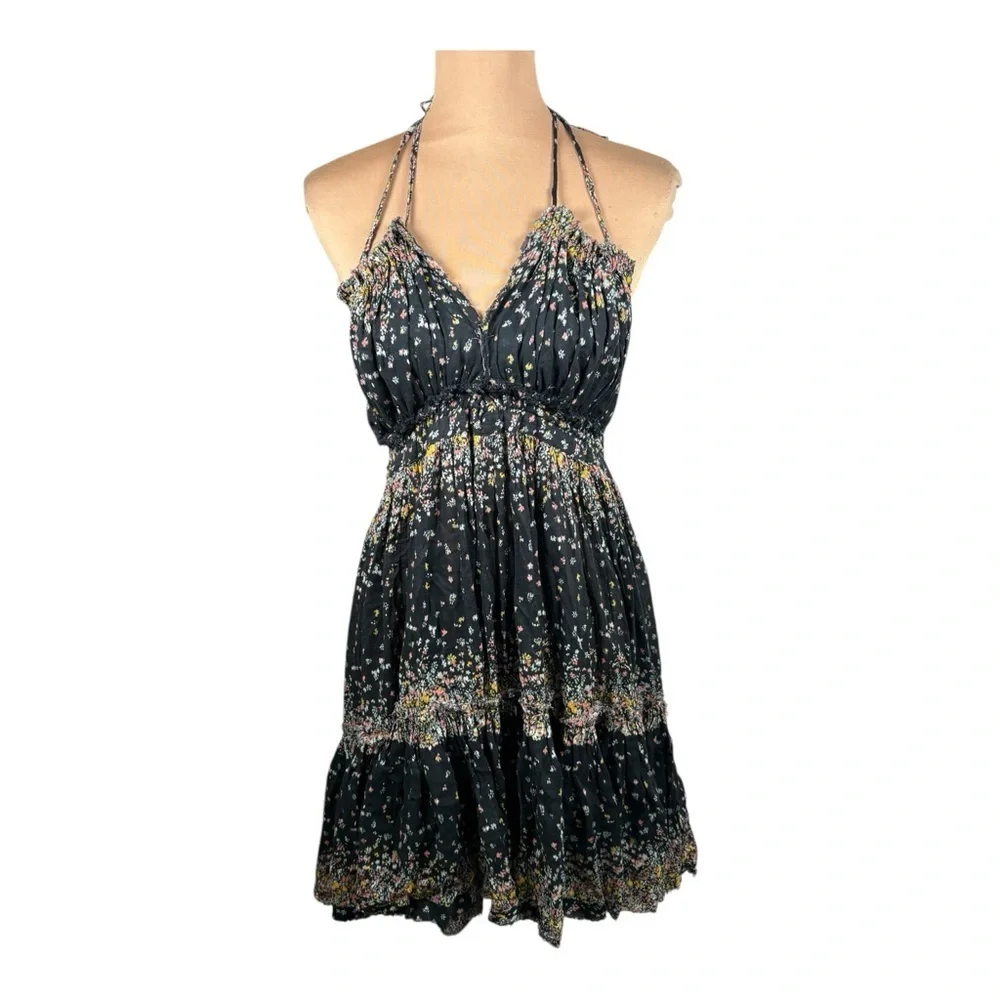 Free People 100 Degree floral print flowy tunic dress in black. Size Small